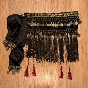 New Belly Dance Hip Shawl with Coins (Black)